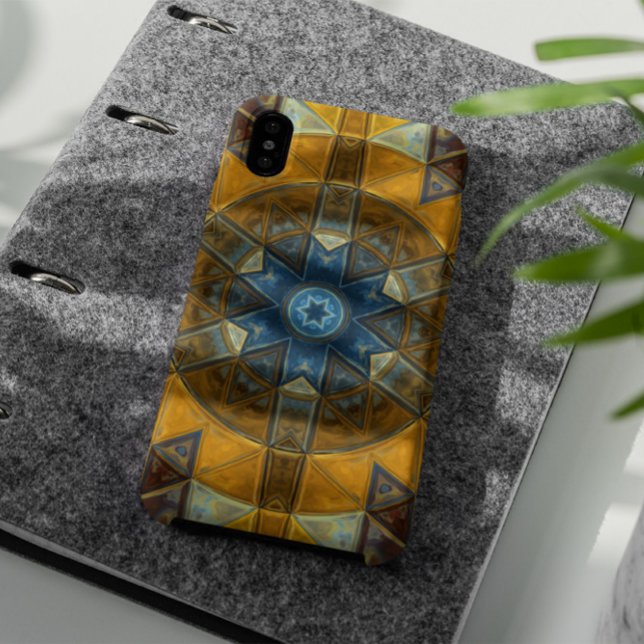 Mosaic Mandala Flower Yellow and Blue Case-Mate iPhone Case (Creator Uploaded)
