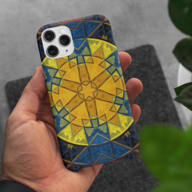 Mosaic Mandala Flower Yellow and Blue Case-Mate iPhone Case (Creator Uploaded)