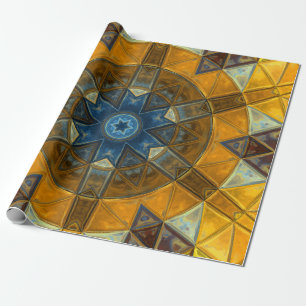 Mosaic Mandala Flower Yellow and Blue Wrapping Paper