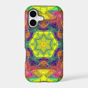 Mosaic Mandala Flower Yellow Blue and Green