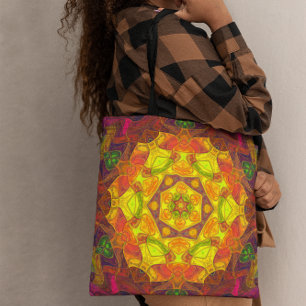 Mosaic Mandala Flower Yellow Orange and Purple Tote Bag