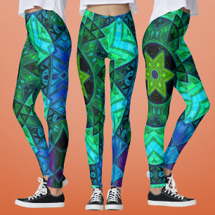 Mosaic Mandala Green and Blue Leggings