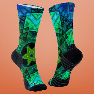 Mosaic Mandala Green and Blue Socks