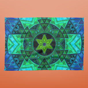 Mosaic Mandala Green and Blue Tea Towel