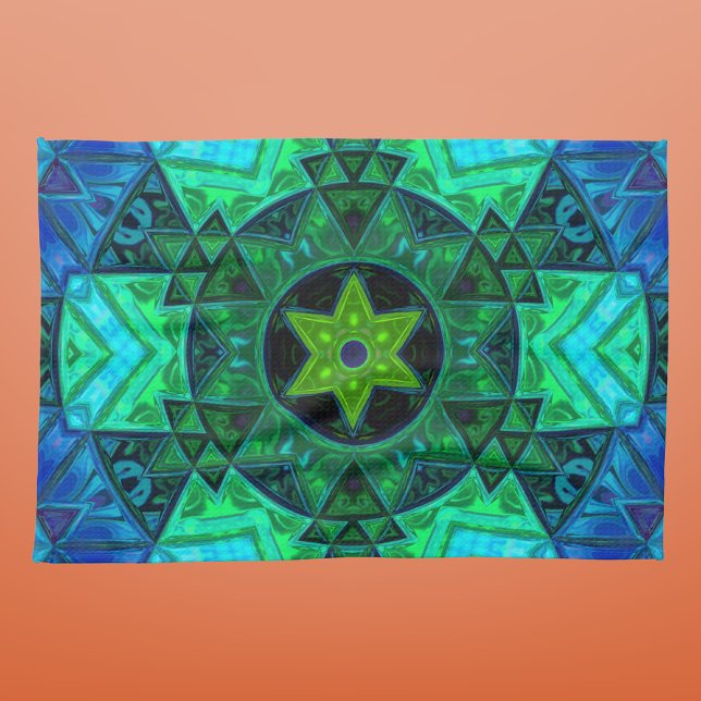 Mosaic Mandala Green and Blue Tea Towel (Creator Uploaded)