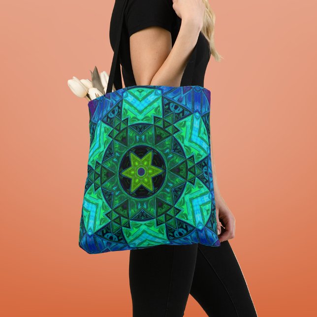 Mosaic Mandala Green and Blue Tote Bag (Creator Uploaded)