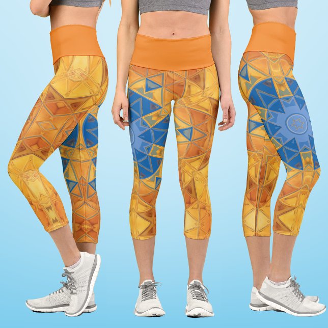 Mosaic Mandala Orange and Blue Capri Leggings (Creator Uploaded)