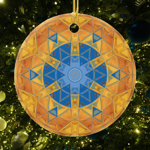 Mosaic Mandala Orange and Blue Ceramic Ornament