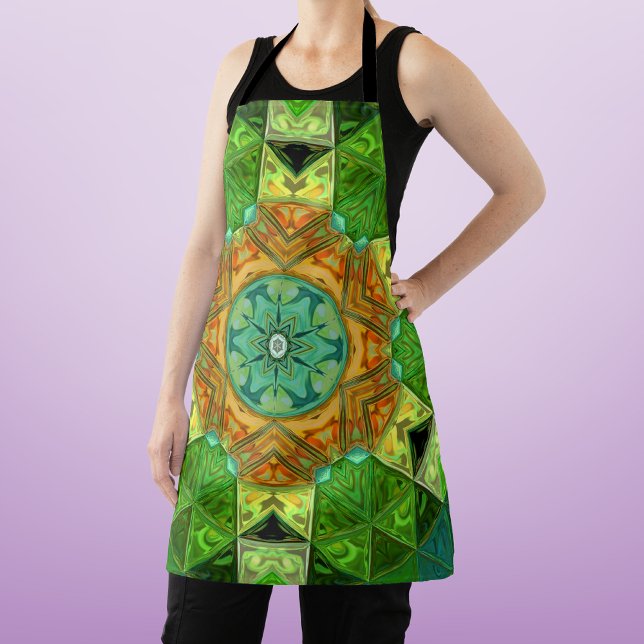 Mosaic Mandala Orange and Green Apron (Creator Uploaded)