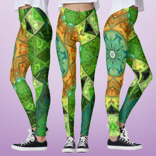 Mosaic Mandala Orange and Green Leggings