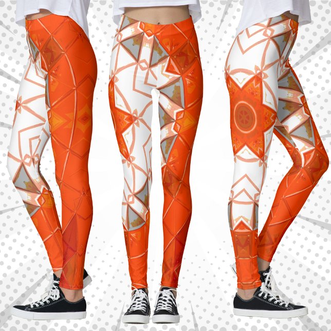 Mosaic Mandala Orange and White Leggings (Creator Uploaded)