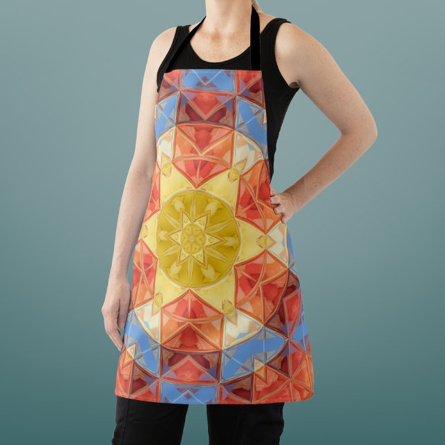 Mosaic Mandala Orange Blue and Yellow Apron (Creator Uploaded)