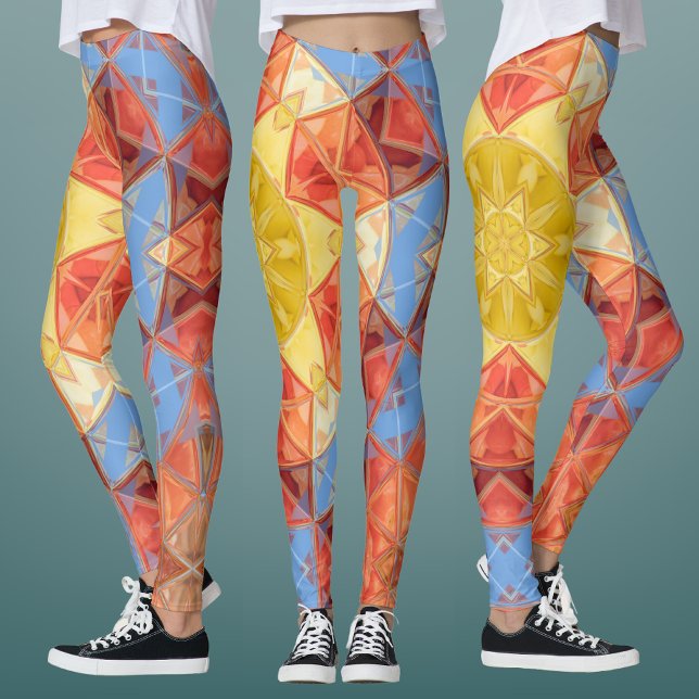 Mosaic Mandala Orange Blue and Yellow Leggings (Creator Uploaded)