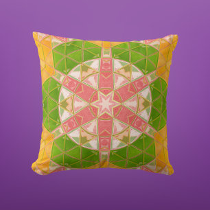 Mosaic Mandala Orange Green and Pink Cushion