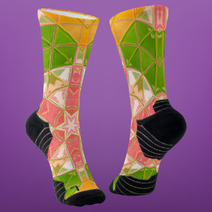 Mosaic Mandala Orange Green and Pink Socks