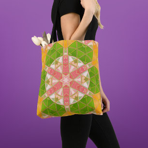 Mosaic Mandala Orange Green and Pink Tote Bag