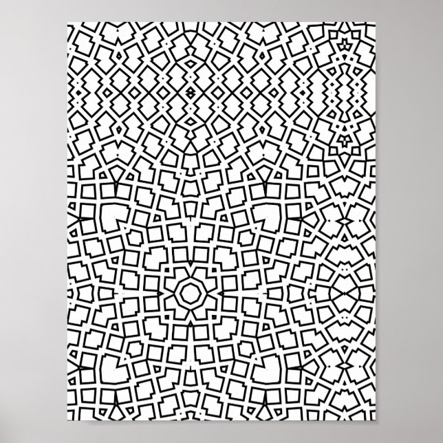 Mosaic Mandala Pattern Colouring Page Geometric Poster (Front)