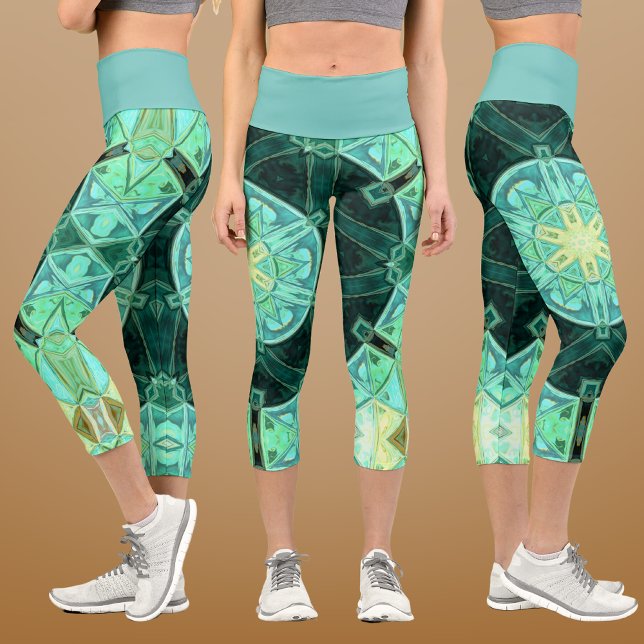 Mosaic Mandala Teal and Yellow Capri Leggings (Creator Uploaded)