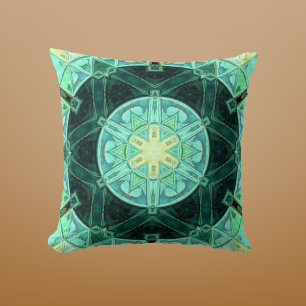 Mosaic Mandala Teal and Yellow Cushion