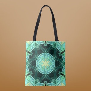 Mosaic Mandala Teal and Yellow Tote Bag