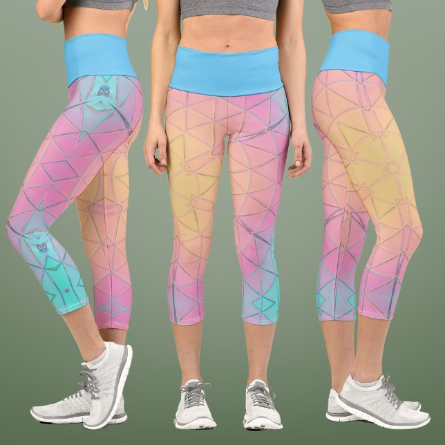 Mosaic Mandala Yellow Pink and Blue Capri Leggings (Creator Uploaded)