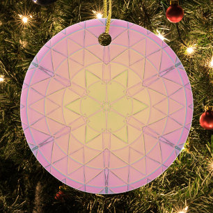 Mosaic Mandala Yellow Pink and Blue Ceramic Ornament
