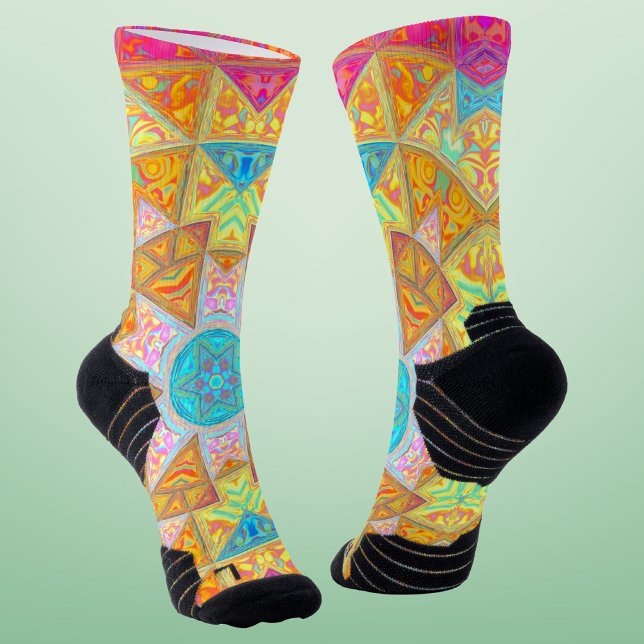 Mosaic Mandala Yellow Pink and Blue Socks (Creator Uploaded)
