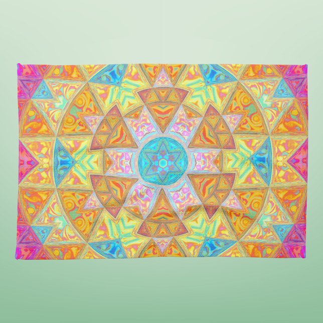 Mosaic Mandala Yellow Pink and Blue Tea Towel (Creator Uploaded)