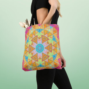 Mosaic Mandala Yellow Pink and Blue Tote Bag