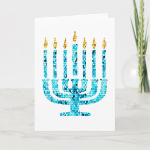 Mosaic Menorah Blue Hanukkah Lights Jewish Faith Card