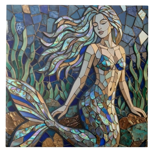 Mosaic Mermaid Ceramic Tile (Front)
