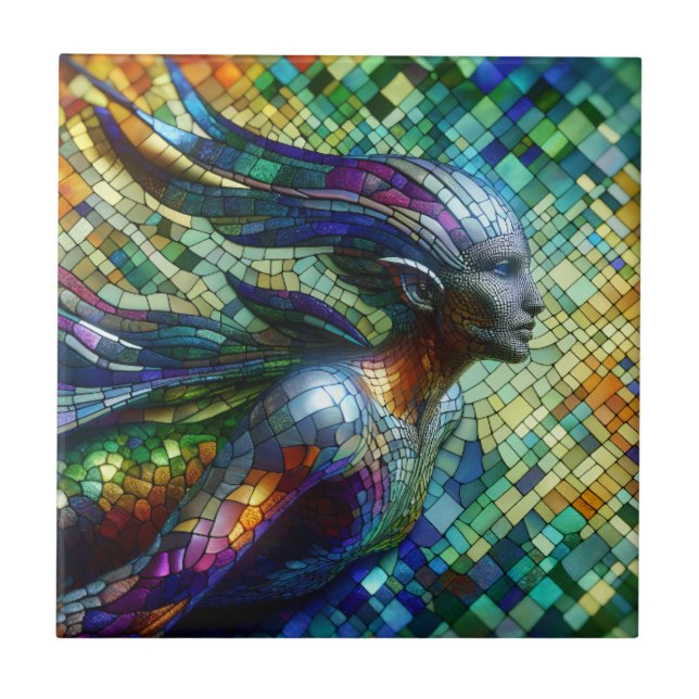 Mosaic Mermaid RIGHT facing Ceramic Tile (Front)