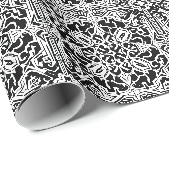 Mosaic Moroccan Tile Pattern in Black and White Wrapping Paper (Roll Corner)