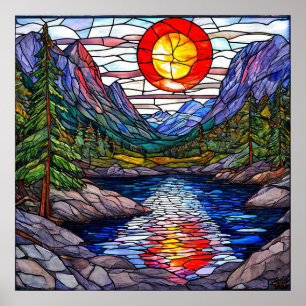 🧩 Mosaic Mountain Lake Forest Scenic Nature Wall Poster
