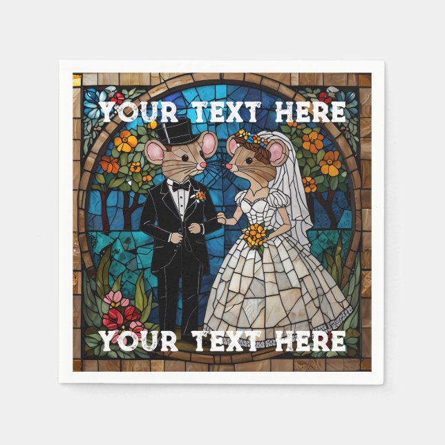 Mosaic Mouse Wedding Couple Stained Glass Effect. Napkin (Front)