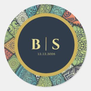 Mosaic Muslim Wedding Round Sticker, Personalised  Classic Round Sticker