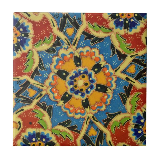 Mosaic of flowers ceramic tile (Front)