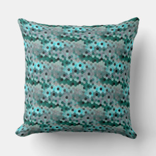 Mosaic of hexagons or cubes in shades cyan to grey cushion