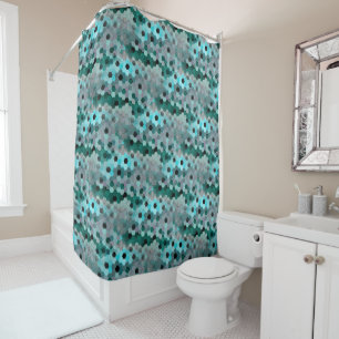 Mosaic of hexagons or cubes in shades cyan to grey shower curtain