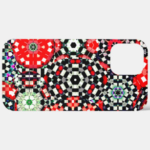 Mosaic of kaleidoscope chess hexagon, red black to iPhone 12 pro max case