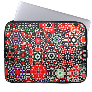 Mosaic of kaleidoscope chess hexagon, red black to laptop sleeve