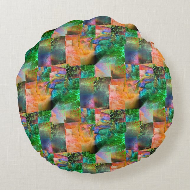 Mosaic  of messy textures with detachment illusion round cushion (Back)