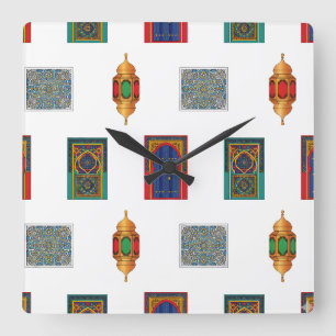Mosaic of Moroccan doors and lanterns Square Wall Clock