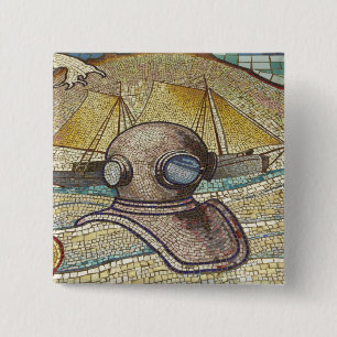 Mosaic of old divers helmet 15 cm square badge
