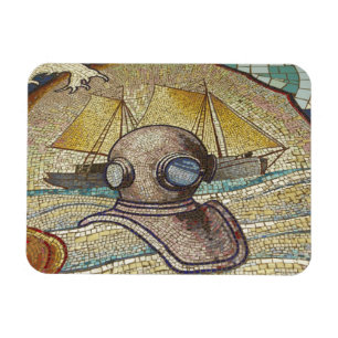 Mosaic of old divers helmet magnet