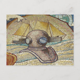 Mosaic of old divers helmet postcard