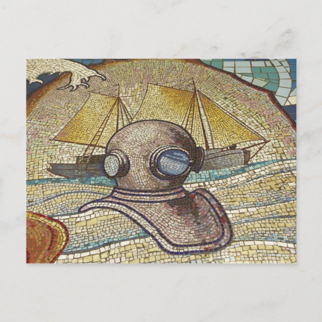 Mosaic of old divers helmet postcard (Front)
