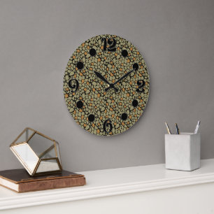 Mosaic olive brown green tile abstract camouflage large clock