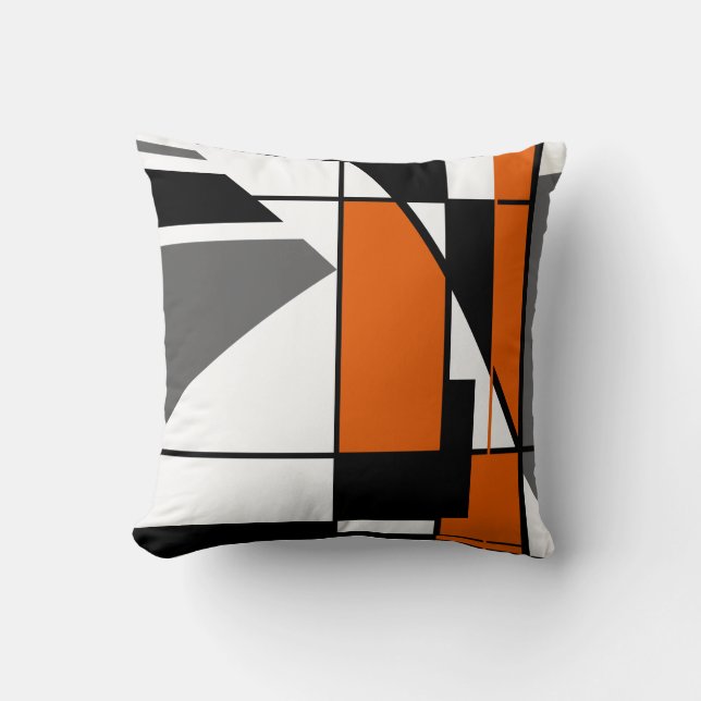 Mosaic Orange White Grey Black Geometric Abstract Cushion (Front)