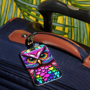 Mosaic owl luggage tag